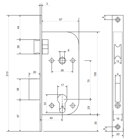 Замок врезной АПЕКС 1223/60-G
