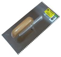 Кельма из нерж. полир. стали зубч. (4х4) 280х130 мм с деревянной ручкой [888]