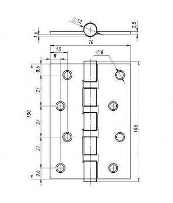 Петля  LOID универсальная с подшипником 100х70х2.5 (золото)