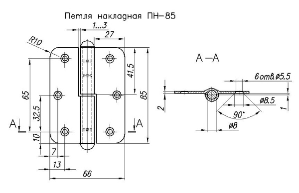 Петля  ПН 1- 85 (бронз.)  лев.