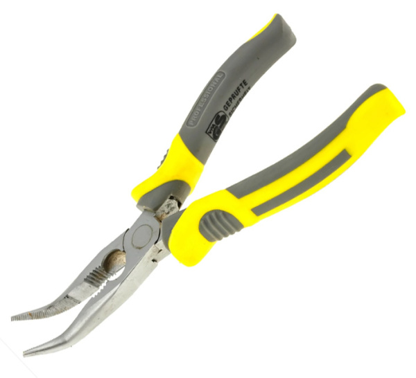 Длинногубцы изогнутые 180 мм CrV  сталь, прорезиненные ручки [888]