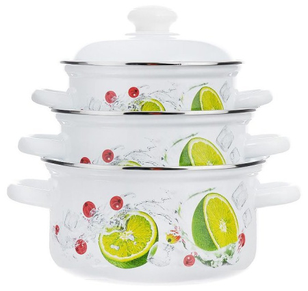 Кастрюля эмаль в наборе №124 ЛАЙМ 3шт. (1.5л,2л,3л) [ОАО 