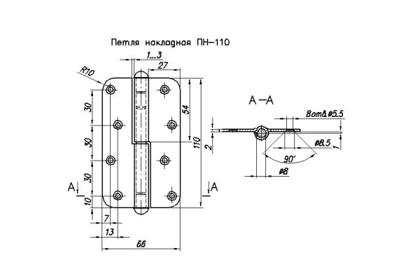 Петля  ПН 1-110 лев. (бронз.)