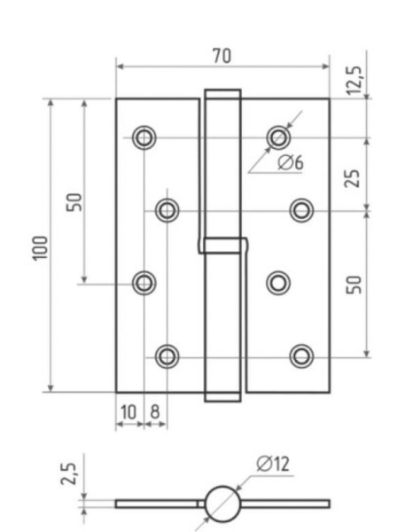 Петля  ПН  LOID 100х70х2.5  лев. (хром)